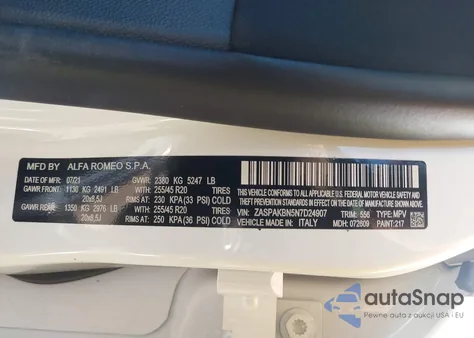 2022 Alfa Romeo Stelvio Ti Awd z USA, uszkodzony, nr VIN ZASPAKBN5N7D24907